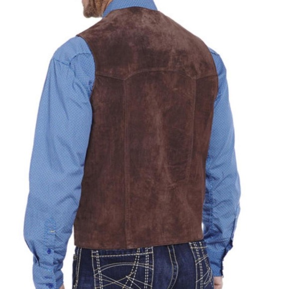 Men's Cripple Creek 100% Genuine Boer Suede Brown leather western vest small - Picture 2 of 8